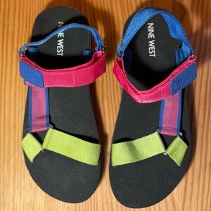 Nine West Women's Pink, Blue, and Green Sandals